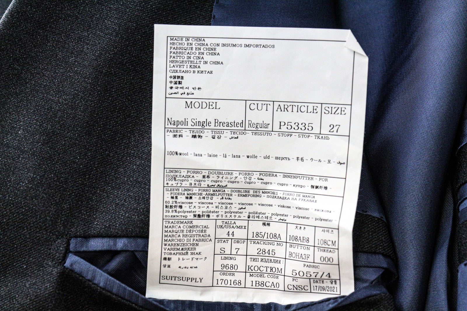 „SUITSUPPLY Napoli“ vyriškas švarkas, pilkas, grynos vilnos, „Super 110's“ oficiali striukė, UK44S 