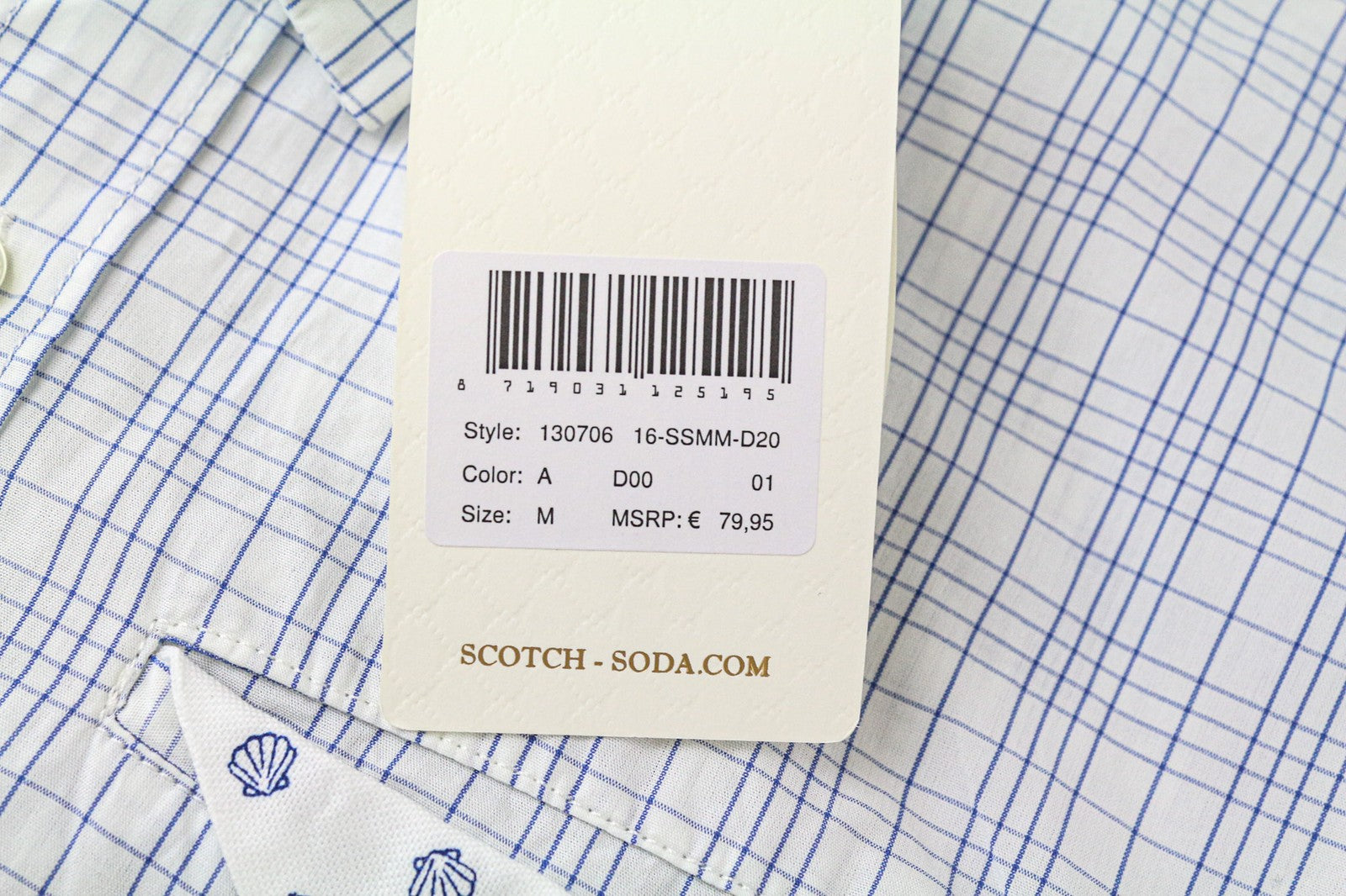 SCOTCH &amp; SODA Ams Couture vyriški marškinėliai M mėlynai balti languoti medvilniniai priglundančio kirpimo marškinėliai 