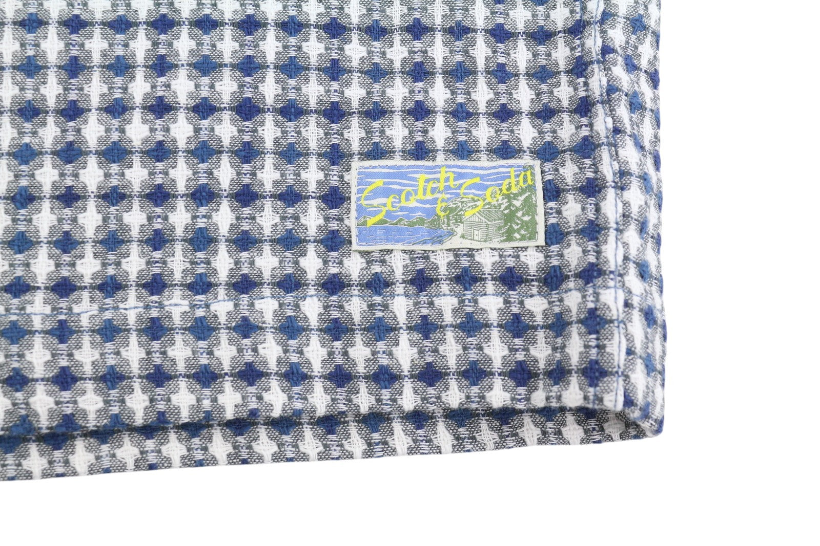 SCOTCH & SODA Men Shirt L Blue Patterned Linen Blend Thick Textured Short Sleeve