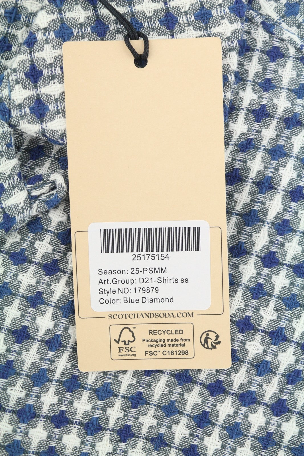 SCOTCH & SODA Men Shirt L Blue Patterned Linen Blend Thick Textured Short Sleeve