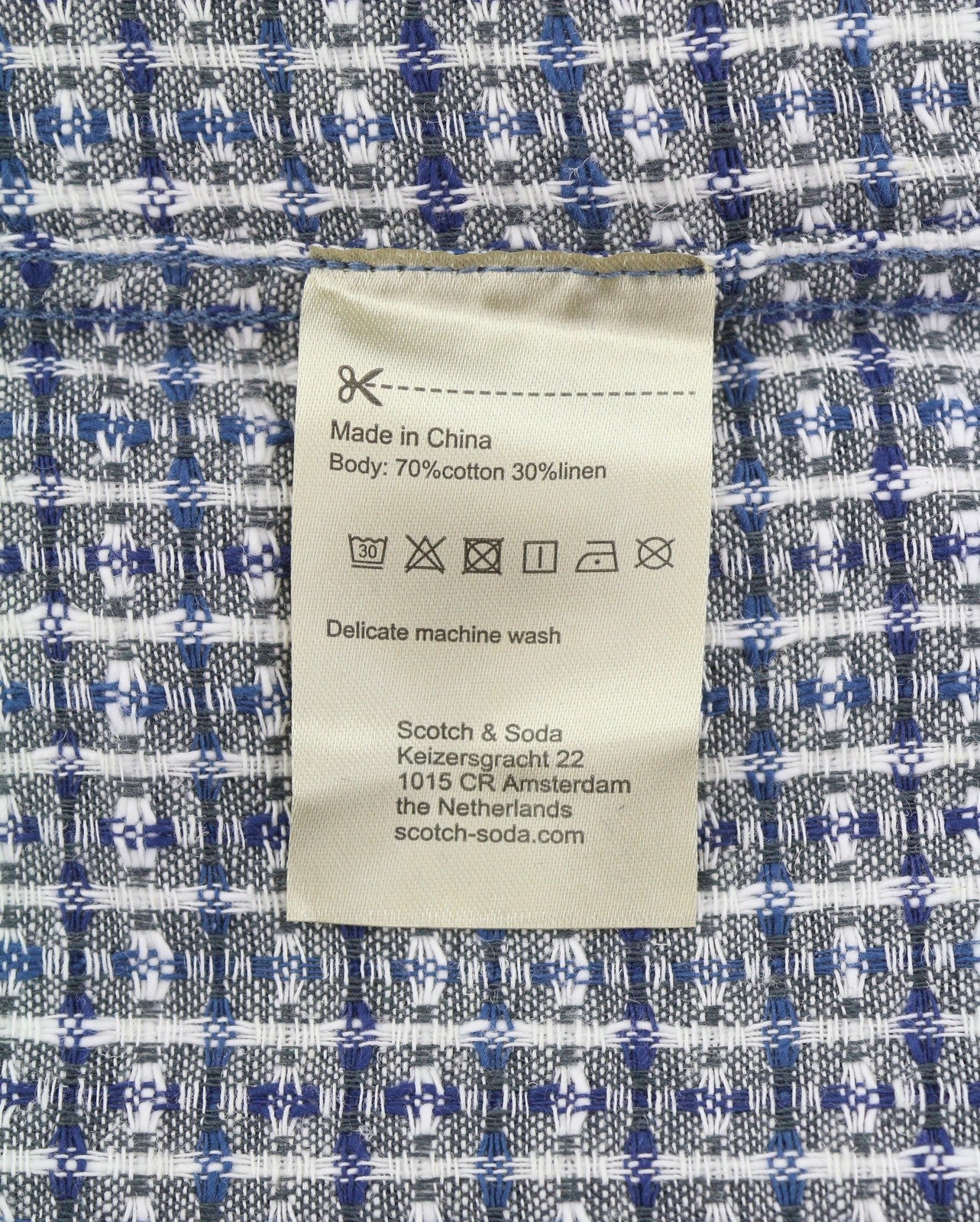 SCOTCH & SODA Men Shirt L Blue Patterned Linen Blend Thick Textured Short Sleeve