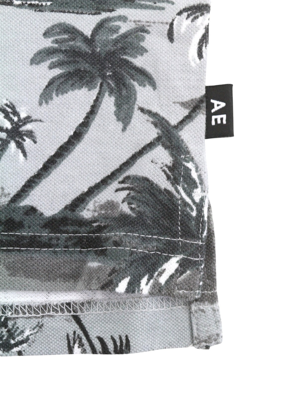 AMERICAN EAGLE OUTFITTERS Men Polos S Grey Palm Tree Print Short Sleeve