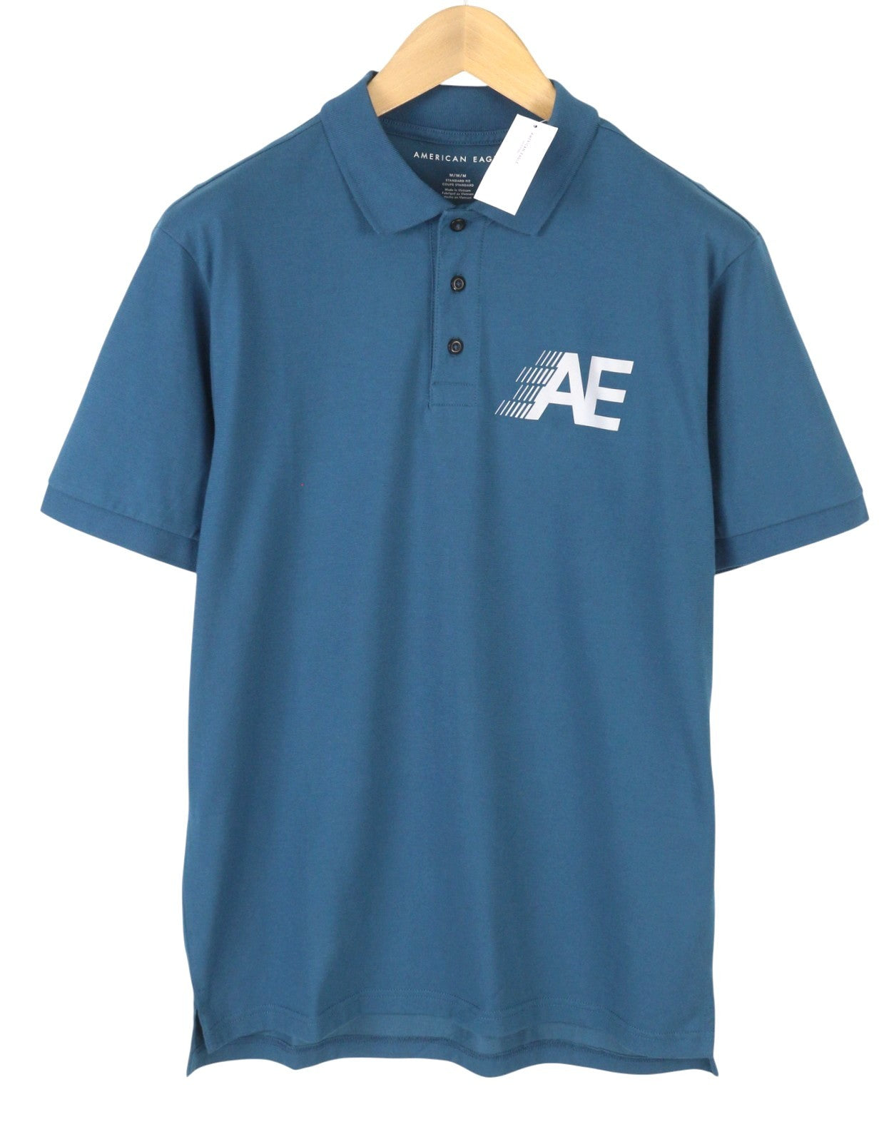 AMERICAN EAGLE OUTFITTERS Men Polos M Blue Standard Fit Short Sleeve