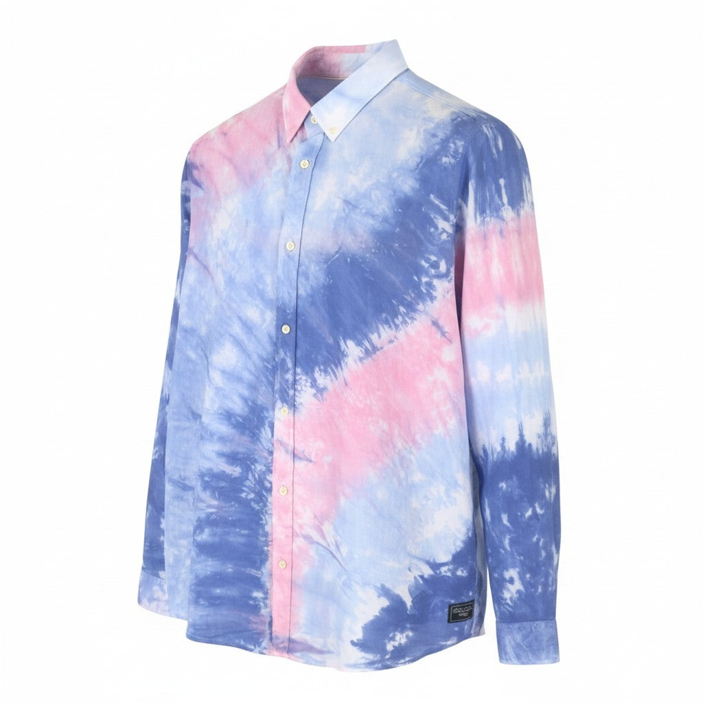 SCOTCH & SODA Rudy Beyaz Men Shirt M Blue Tie Dye Slightly Sheer Button-Up