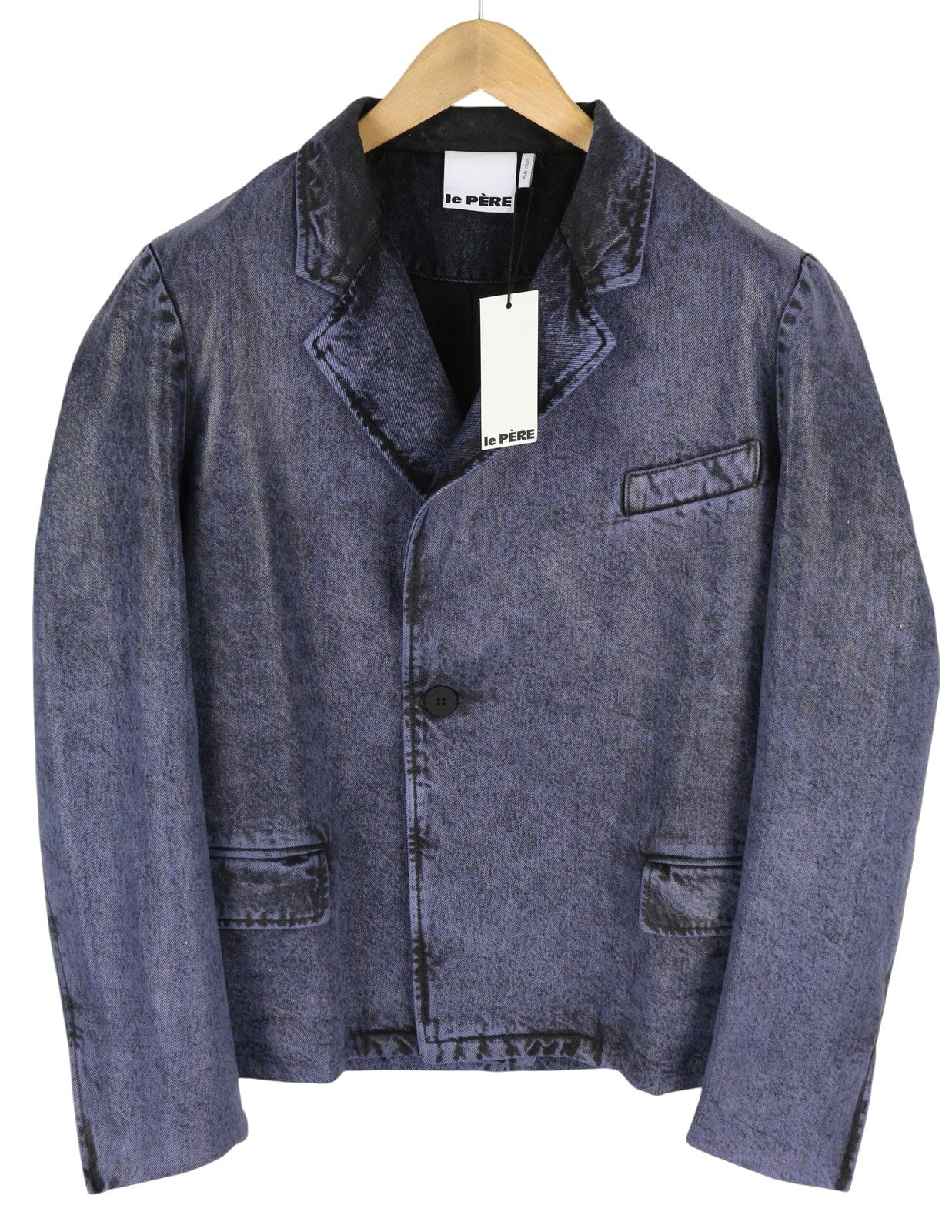 LE PERE džinsinis vyriškas švarkas S, violetinis, vaškuotas, išblukęs, vienaeilis, įpjova 
