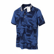 AMERICAN EAGLE OUTFITTERS Men Polos S Blue Cotton Patterned Short Sleeve