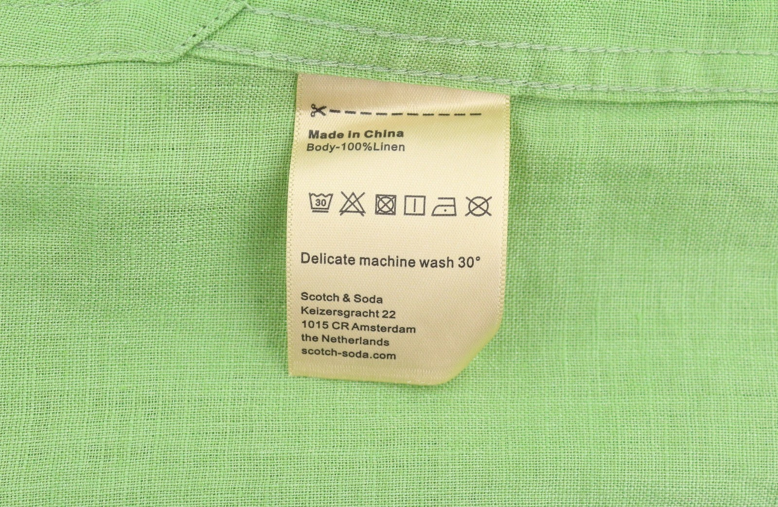 SCOTCH & SODA Men Shirt M Green Linen Spread Collar Button Short Sleeve