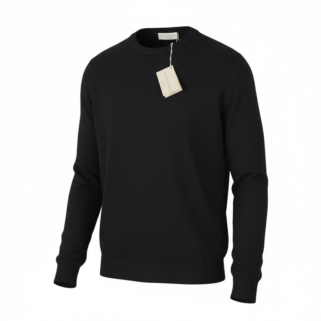 FILIPPO DE LAURENTIIS Men Jumper IT54 XL Black Melange Extrafine Merino Wool