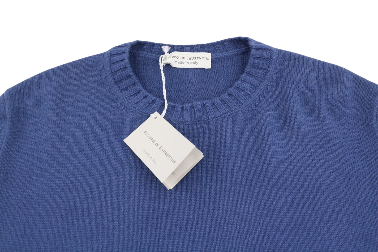 FILIPPO DE LAURENTIIS Men Jumper IT52 L Blue 120s Merino Wool Cashmere Pull On