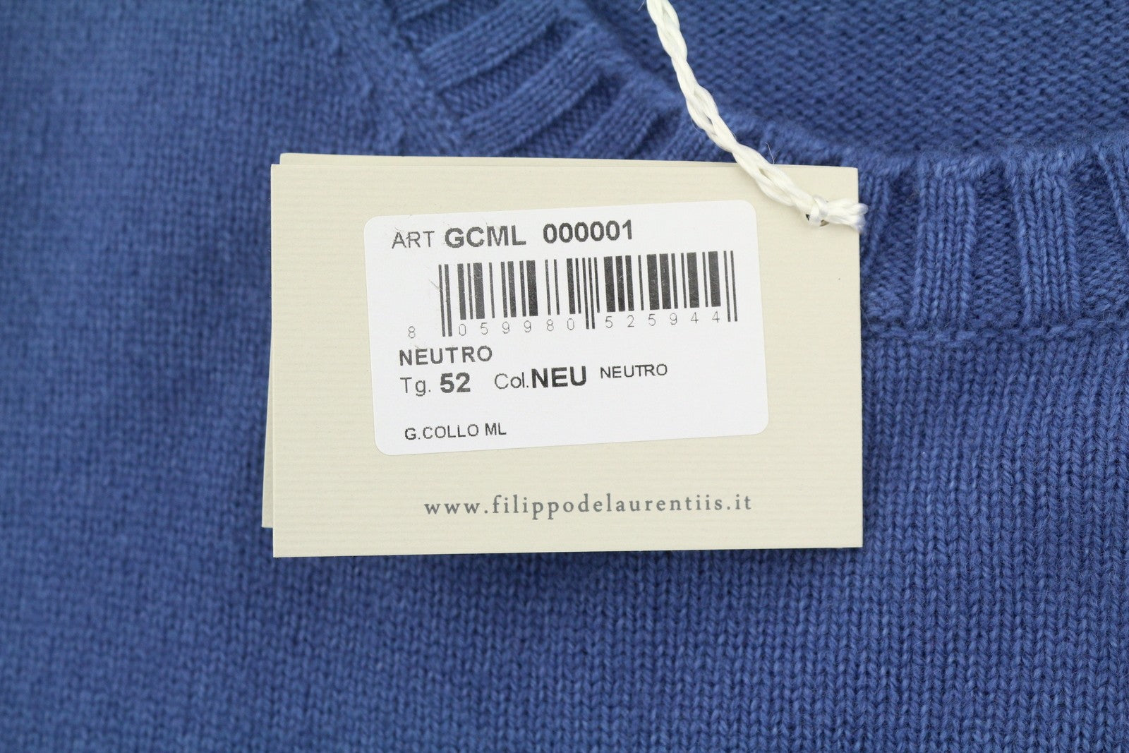 FILIPPO DE LAURENTIIS Men Jumper IT52 L Blue 120s Merino Wool Cashmere Pull On