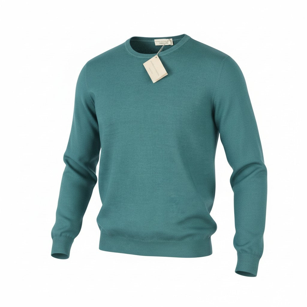 FILIPPO DE LAURENTIIS Men Jumper IT52 L Blue Acqua 120s Merino Wool Pull On