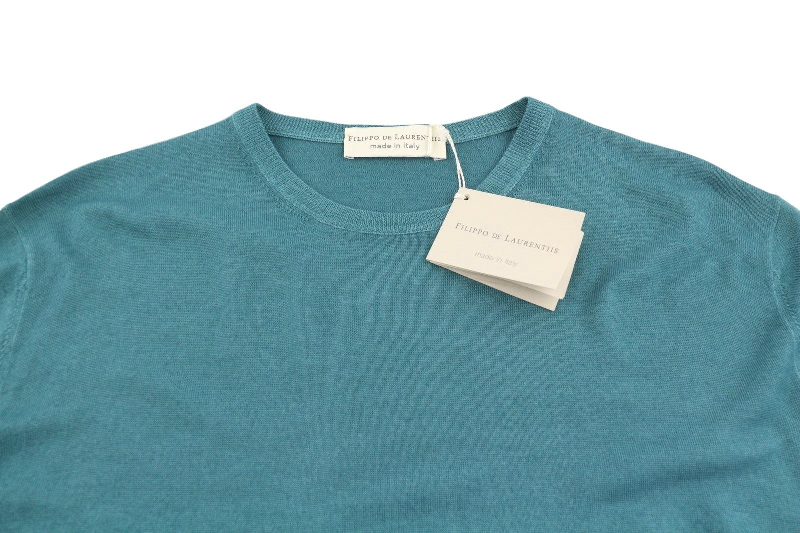 FILIPPO DE LAURENTIIS Men Jumper IT52 L Blue Acqua 120s Merino Wool Pull On