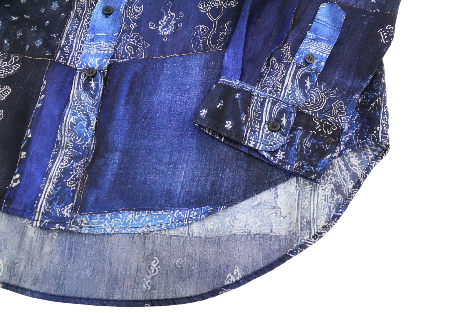 R13 Crop Neck Women Silk Shirt XS Blue Multi Bandana Print Oversized SS26 RRP995