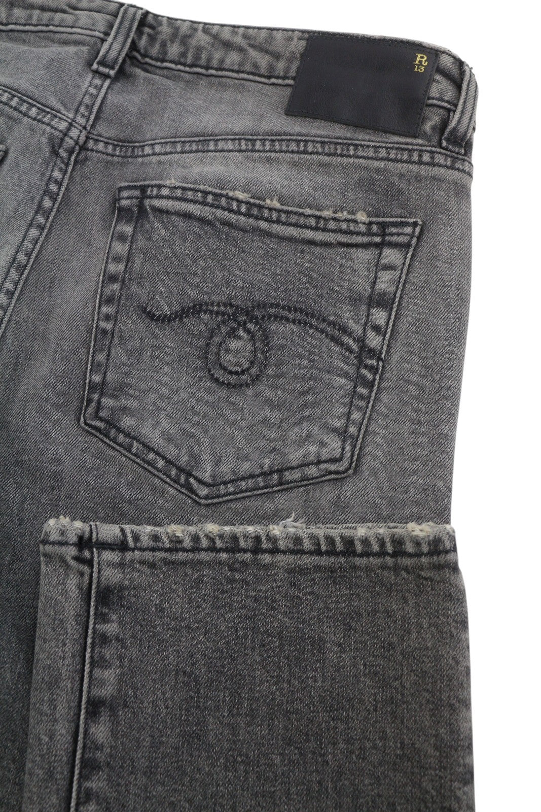 R13 Tobi Boy Women Jeans 27 Leyton Black Stretch Low Waist Slim PF26 RRP685