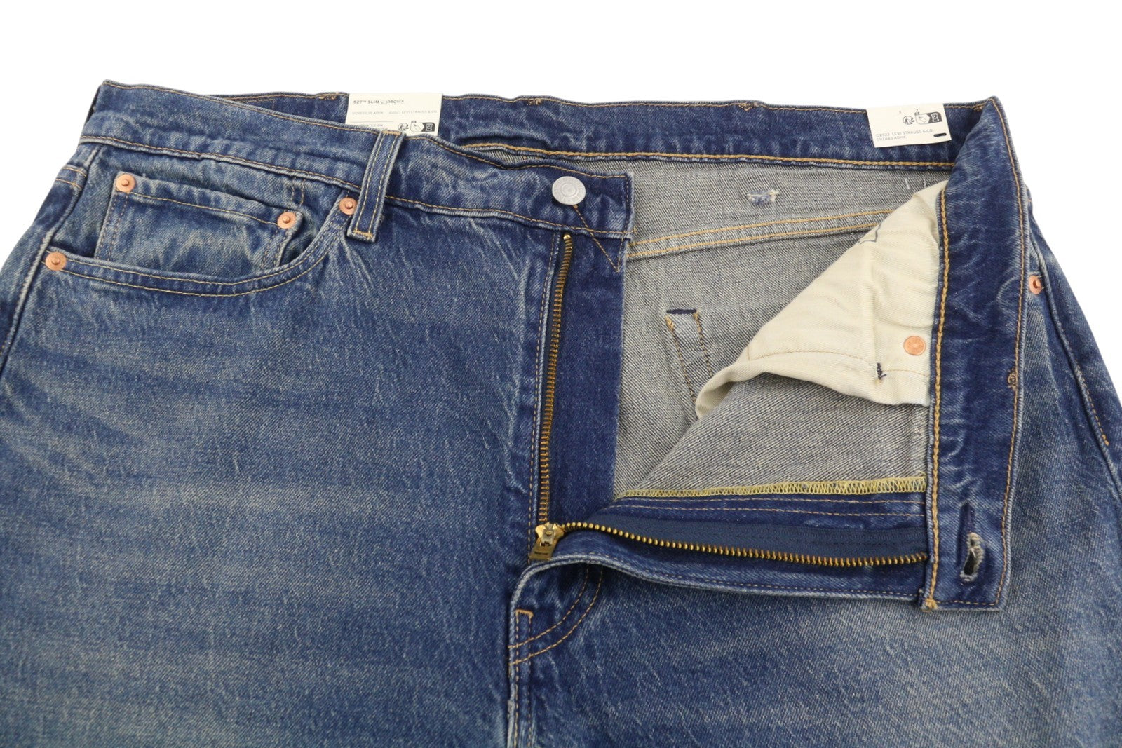 LEVI'S 527 Slim Bootcut Men Jeans W38/L32 Blue Whiskers Faded Big E Premium