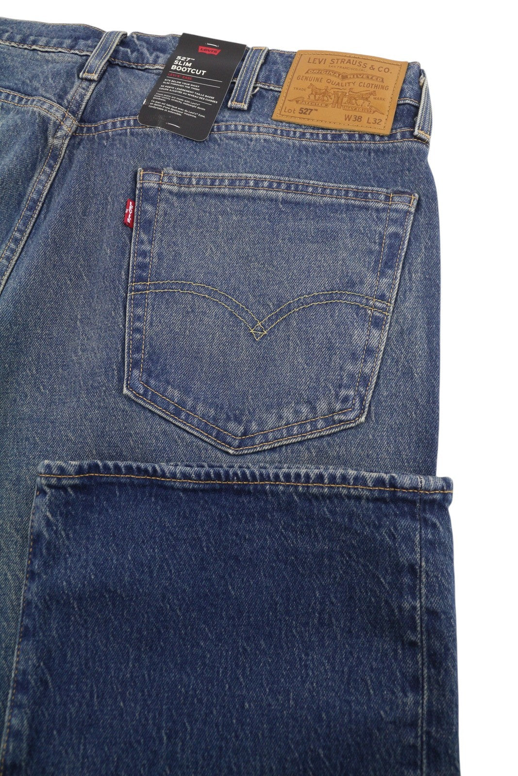LEVI'S 527 Slim Bootcut Men Jeans W38/L32 Blue Whiskers Faded Big E Premium