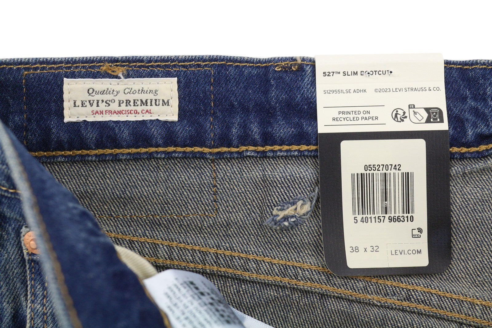 LEVI'S 527 Slim Bootcut Men Jeans W38/L32 Blue Whiskers Faded Big E Premium