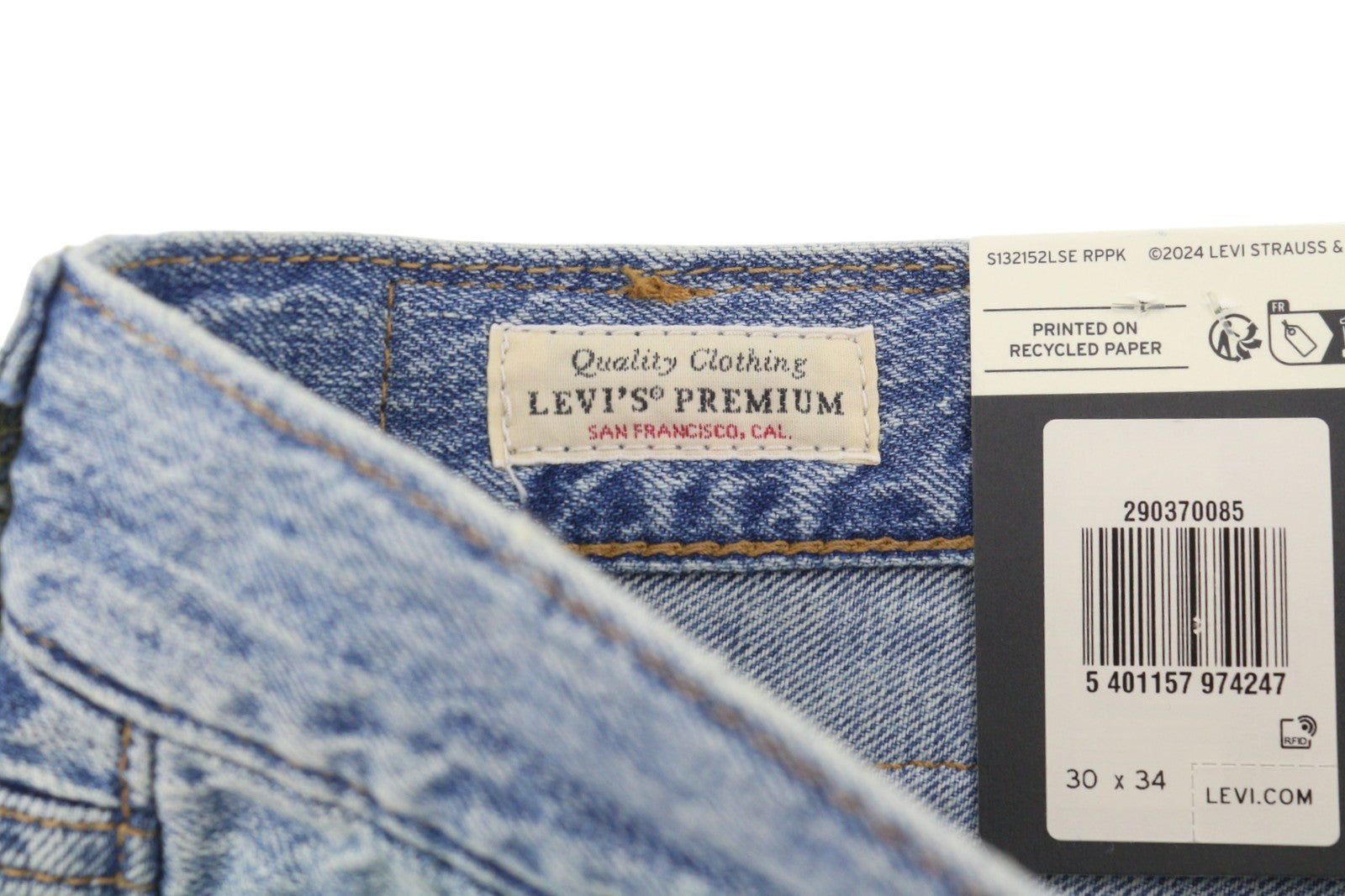 LEVI'S 568 Loose Straight Men Jeans W30/L34 Blue Faded Whiskers Linen Blend