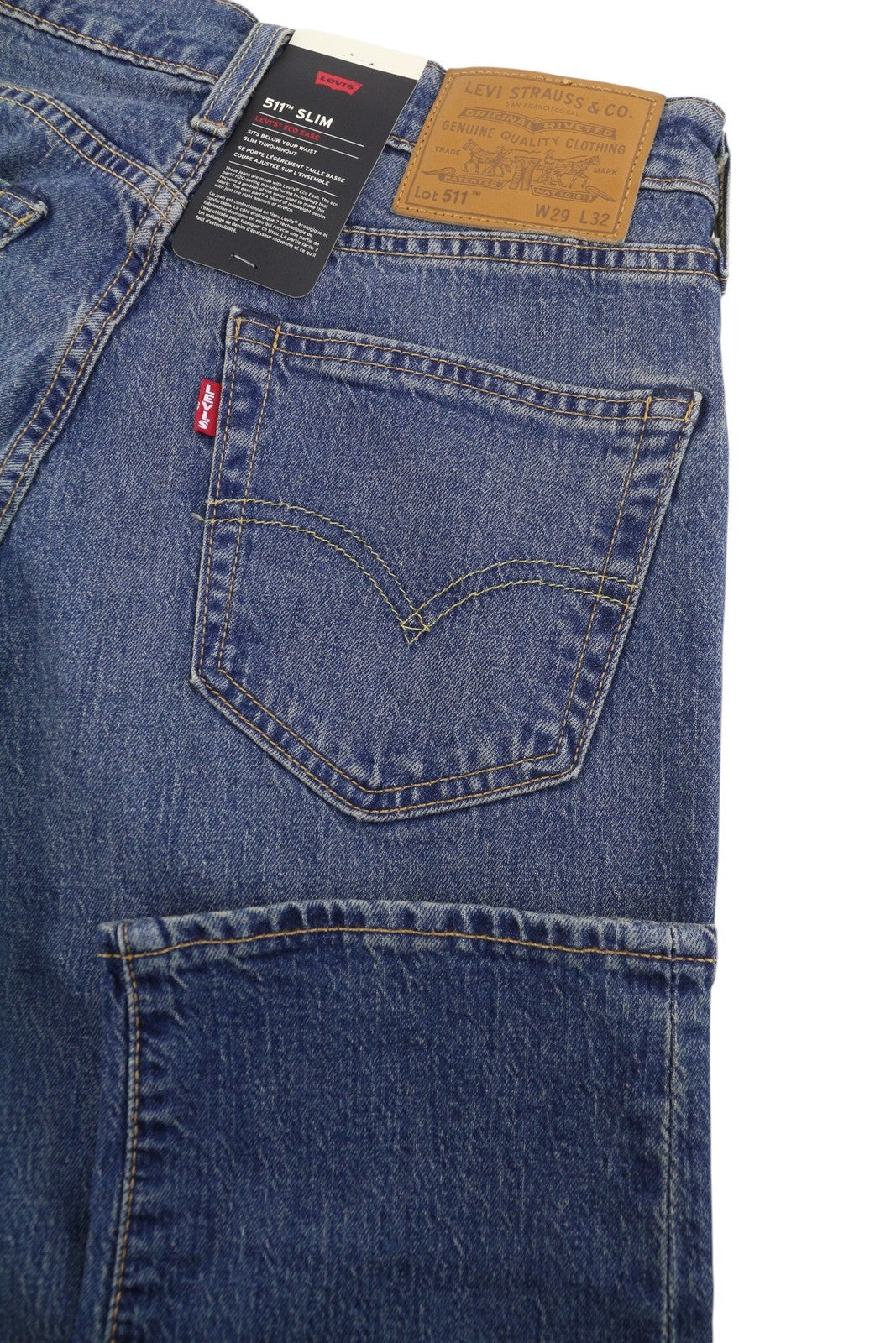LEVI'S 511 Slim Men Jeans W29/L32 Blue Whiskers Faded Big E Premium