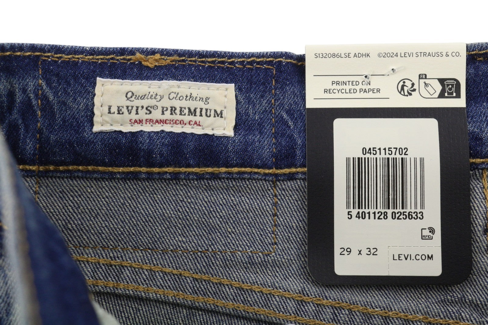 LEVI'S 511 Slim Men Jeans W29/L32 Blue Whiskers Faded Big E Premium