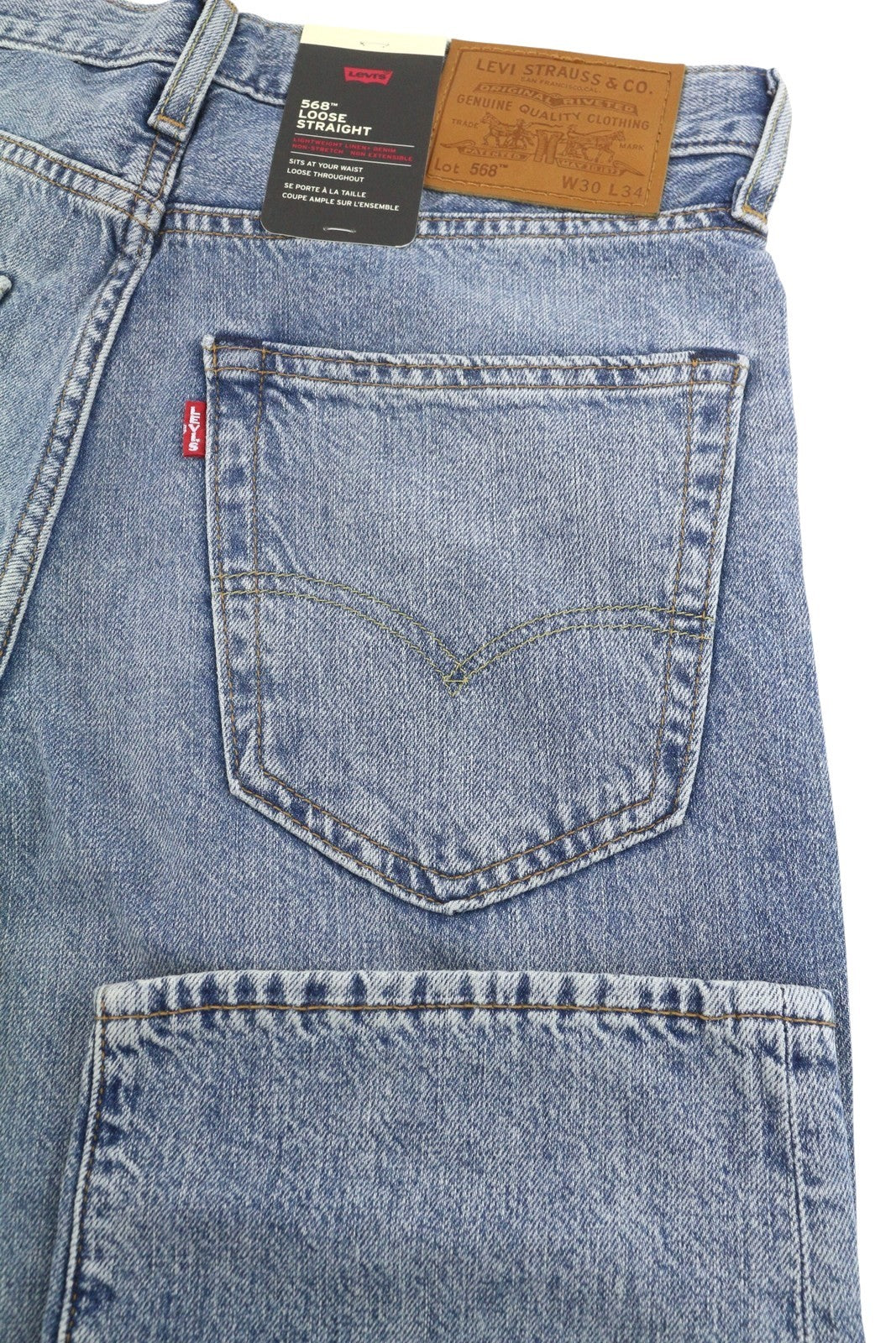 LEVI'S 568 Loose Straight Men Jeans W30/L34 Blue Whiskers Faded Linen Blend