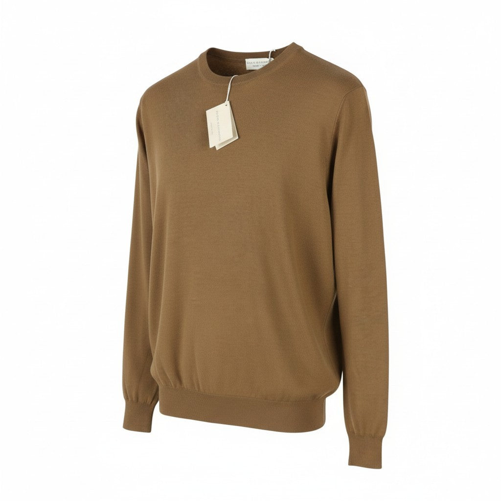 FILIPPO DE LAURENTIIS Men Jumper IT54 XL Brown Superfine 120s Merino Wool Knit