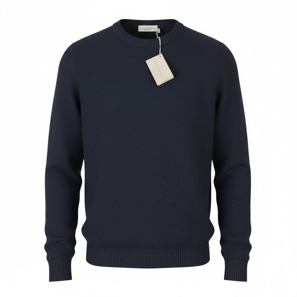 FILIPPO DE LAURENTIIS Men Jumper IT54 XL Navy 120s Merino Wool Cashmere Pull On