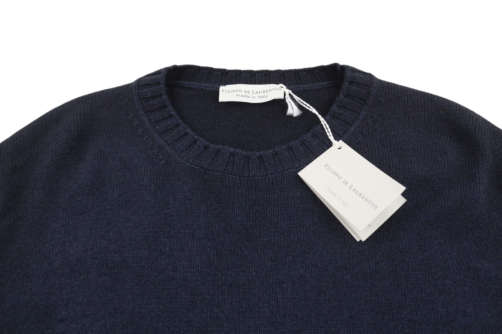 FILIPPO DE LAURENTIIS Men Jumper IT54 XL Navy 120s Merino Wool Cashmere Pull On