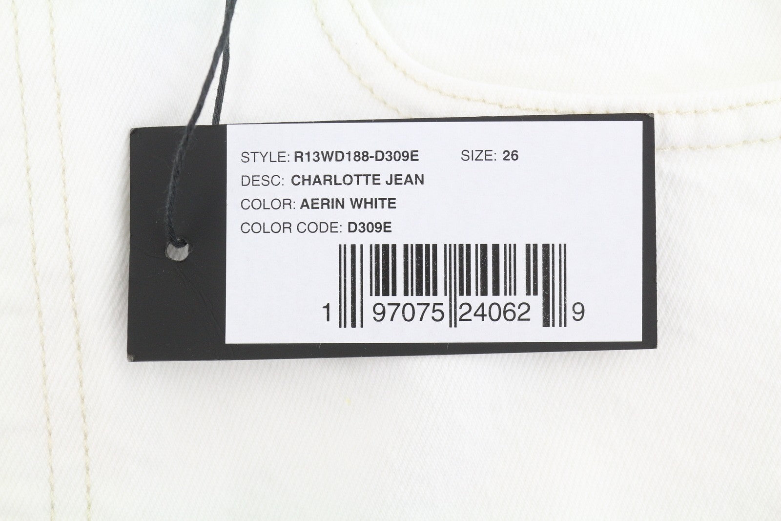 R13 Charlotte Women Jeans 26 Aerin White Straight Distressed Zip Fly SS26