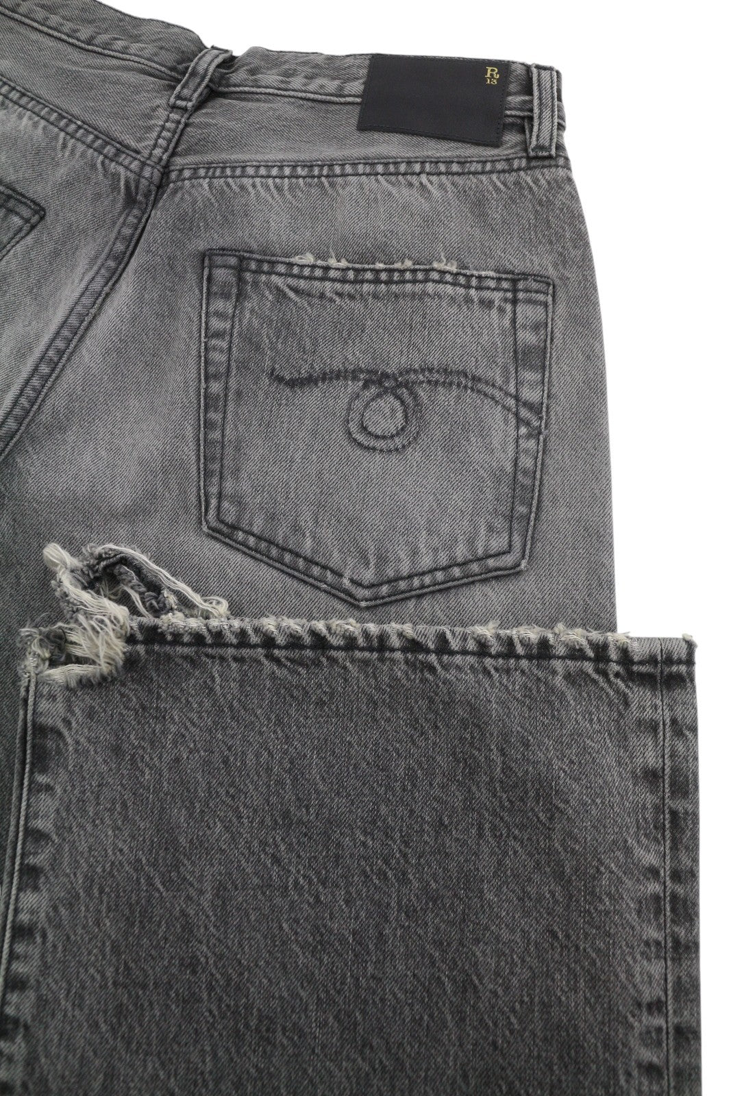 R13 D'Arcy Loose Women Jeans 25 Leyton Black Faded Distress Wide PF26 RRP700