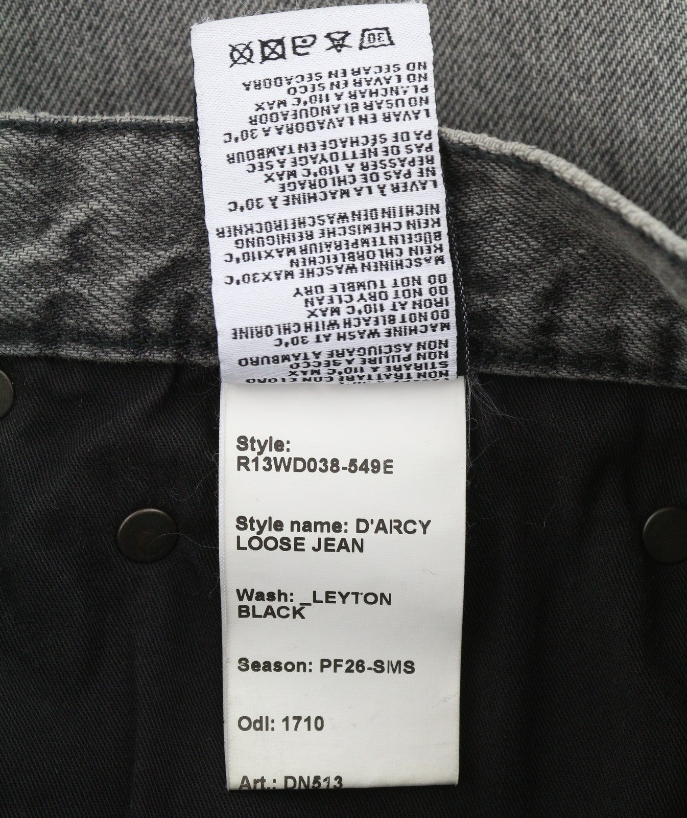 R13 D'Arcy Loose Women Jeans 25 Leyton Black Faded Distress Wide PF26 RRP700