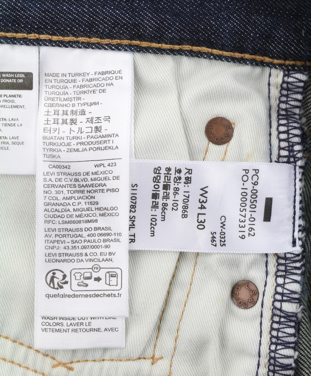 LEVI'S 501 Men Jeans W34/L30 Dark Blue Straight Fit Button Fly Denim