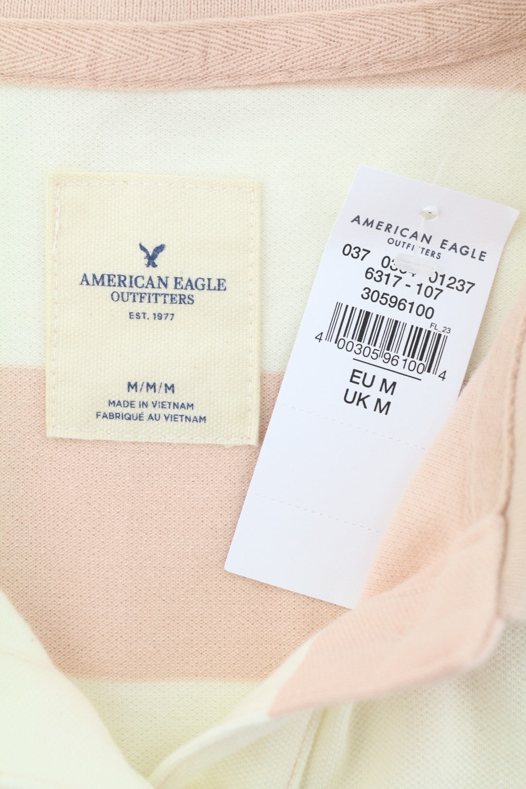 AMERICAN EAGLE OUTFITTERS Women T-Shirt M Pink Striped Polo Collar Short Sleeved