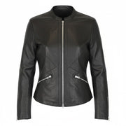 REPLAY Women Jacket S Black Genuine Lambskin Leather Single-Breasted Zipped