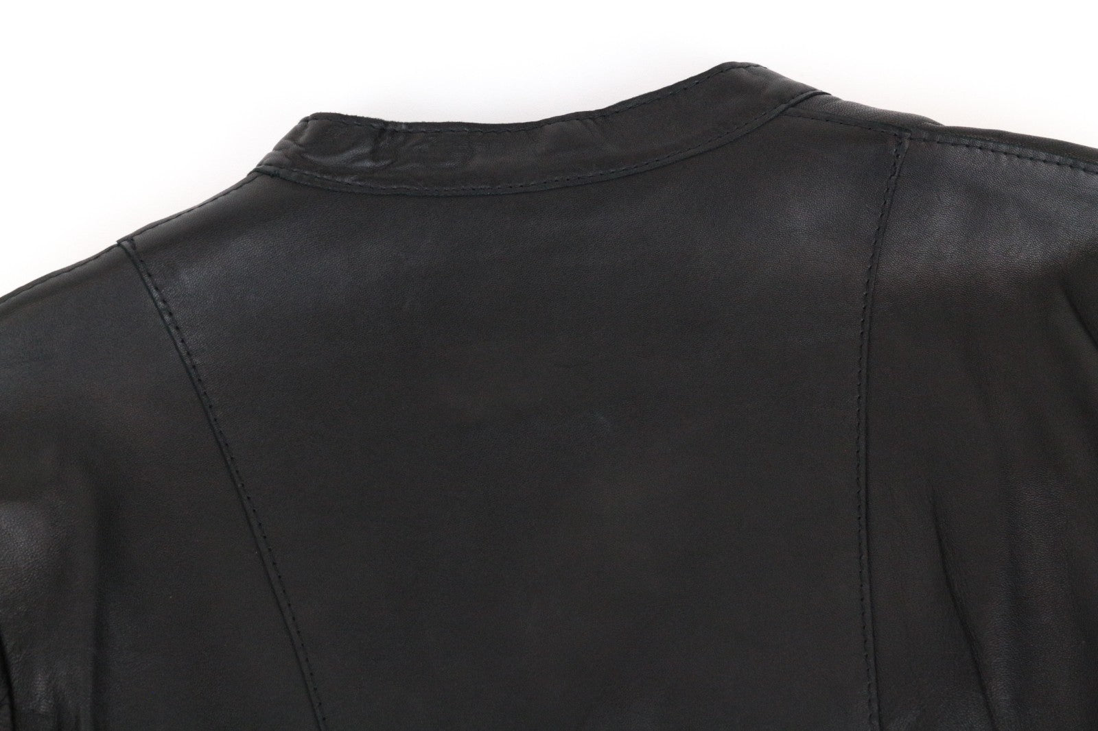REPLAY Women Jacket S Black Genuine Lambskin Leather Single-Breasted Zipped