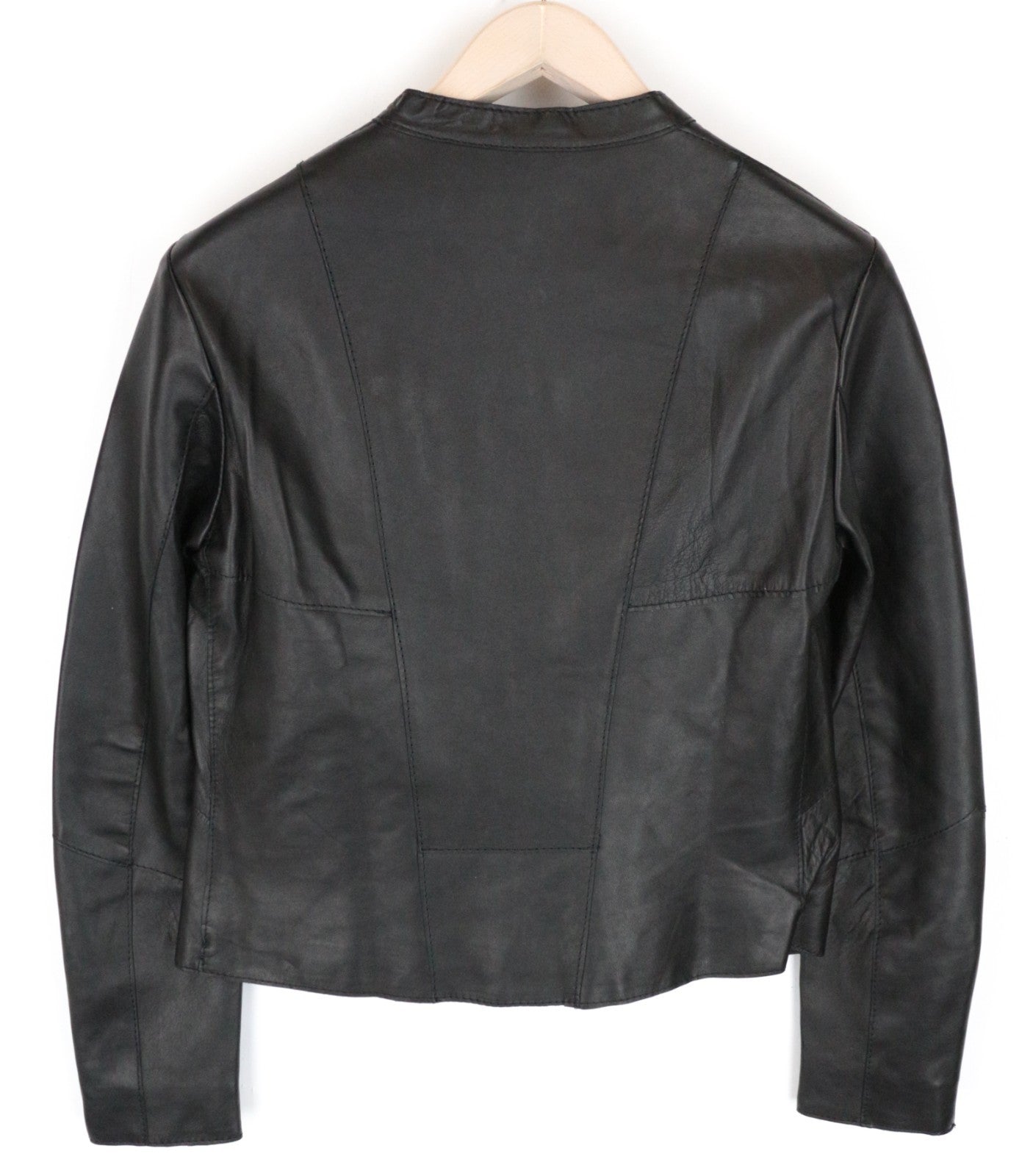 REPLAY Women Jacket S Black Genuine Lambskin Leather Single-Breasted Zipped