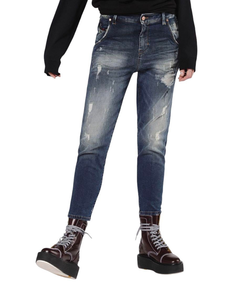 DIESEL Fayza-Evo 084UW Women Jeans W25/L32 Relaxed Boyfriend Blue Wash Stretch