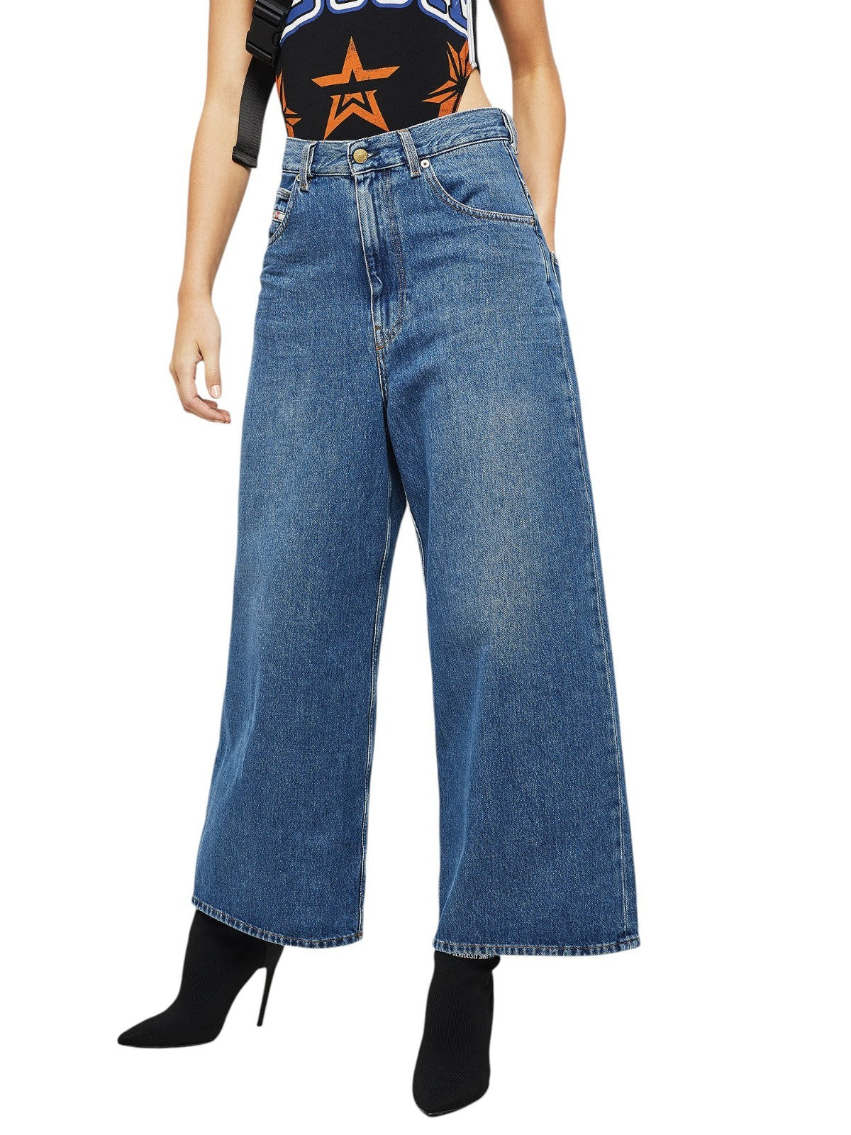 DIESEL D-Luite 080AN Women Jeans W25/L32 Wide Fit Blue Pure Cotton 5-Pocket