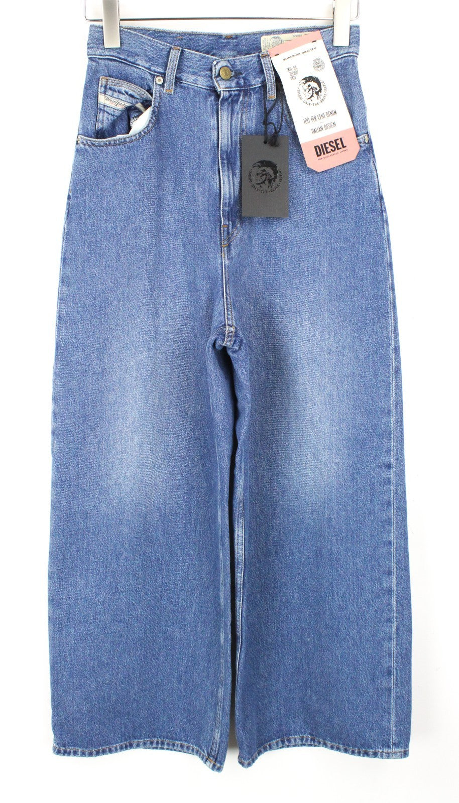 DIESEL D-Luite 080AN Women Jeans W25/L32 Wide Fit Blue Pure Cotton 5-Pockets