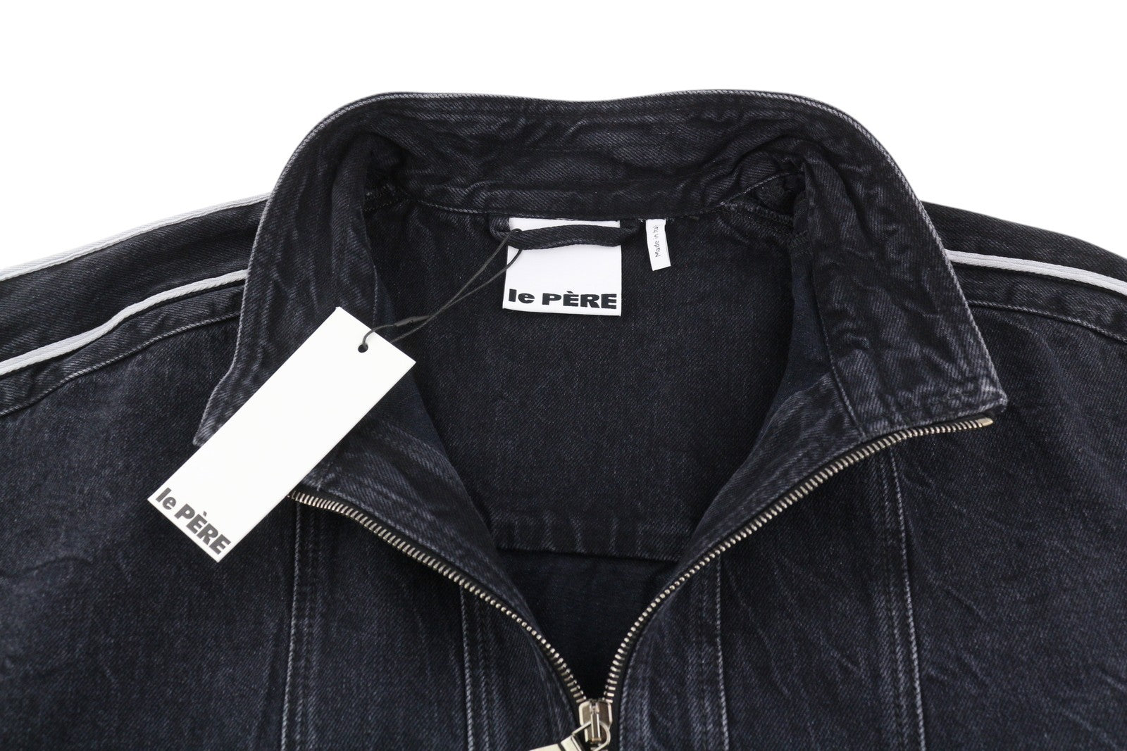 LE PERE džinsinis sportinis švarkas vyrams S, raukšlėtas, juodas, užtrauktukas, lengvas, RRP379 
