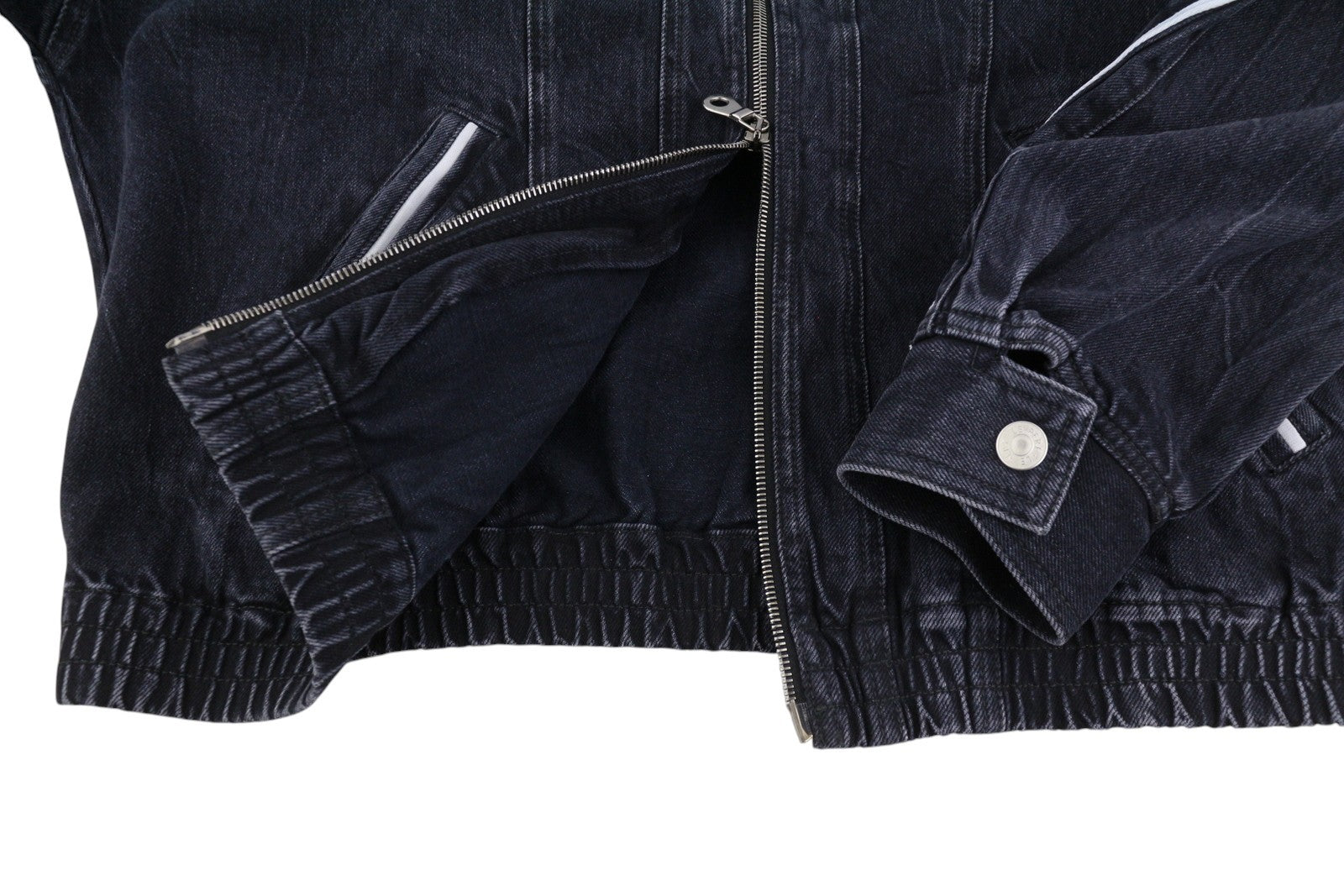 LE PERE džinsinis sportinis švarkas vyrams S, raukšlėtas, juodas, užtrauktukas, lengvas, RRP379 