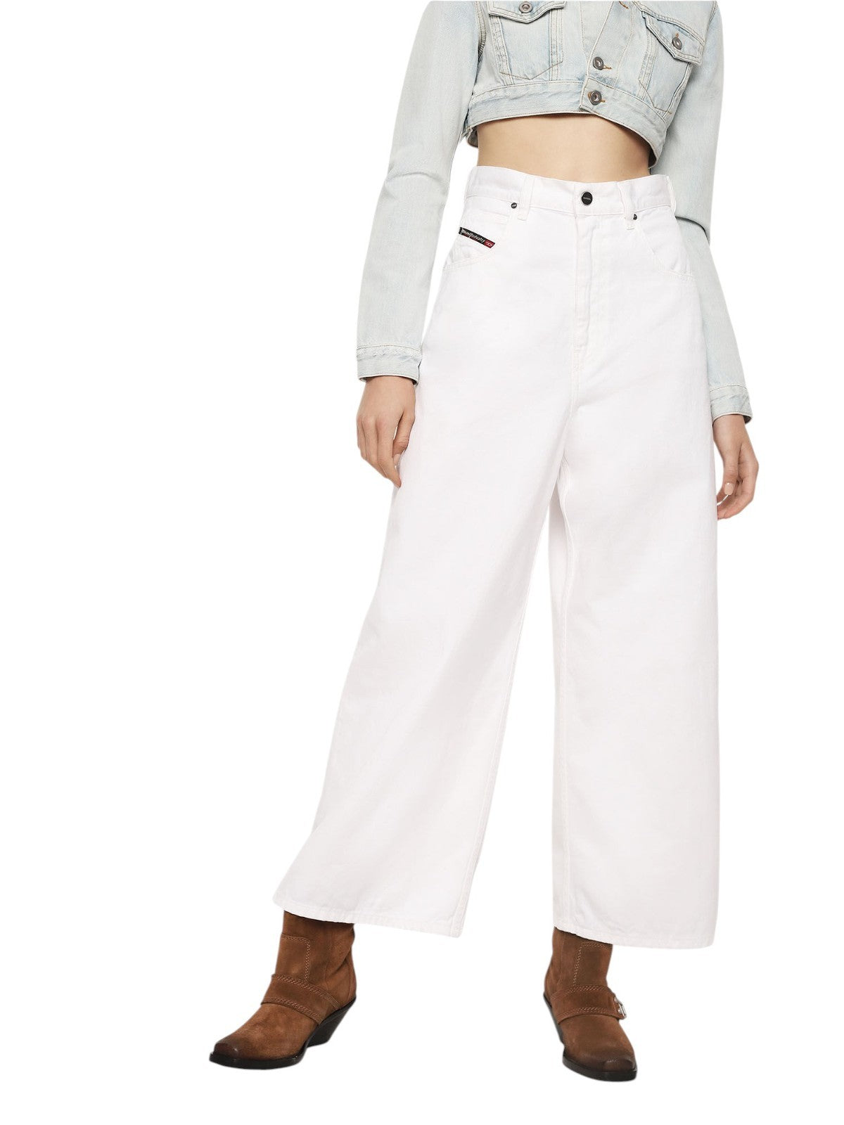 DIESEL D-Luite 069EE Women Jeans W31/L30 Wide Fit White Pure Cotton Denim