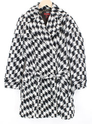 DESIGUAL Women Coat 40 White Black Patterned Single-Breast Lined Belted Casual