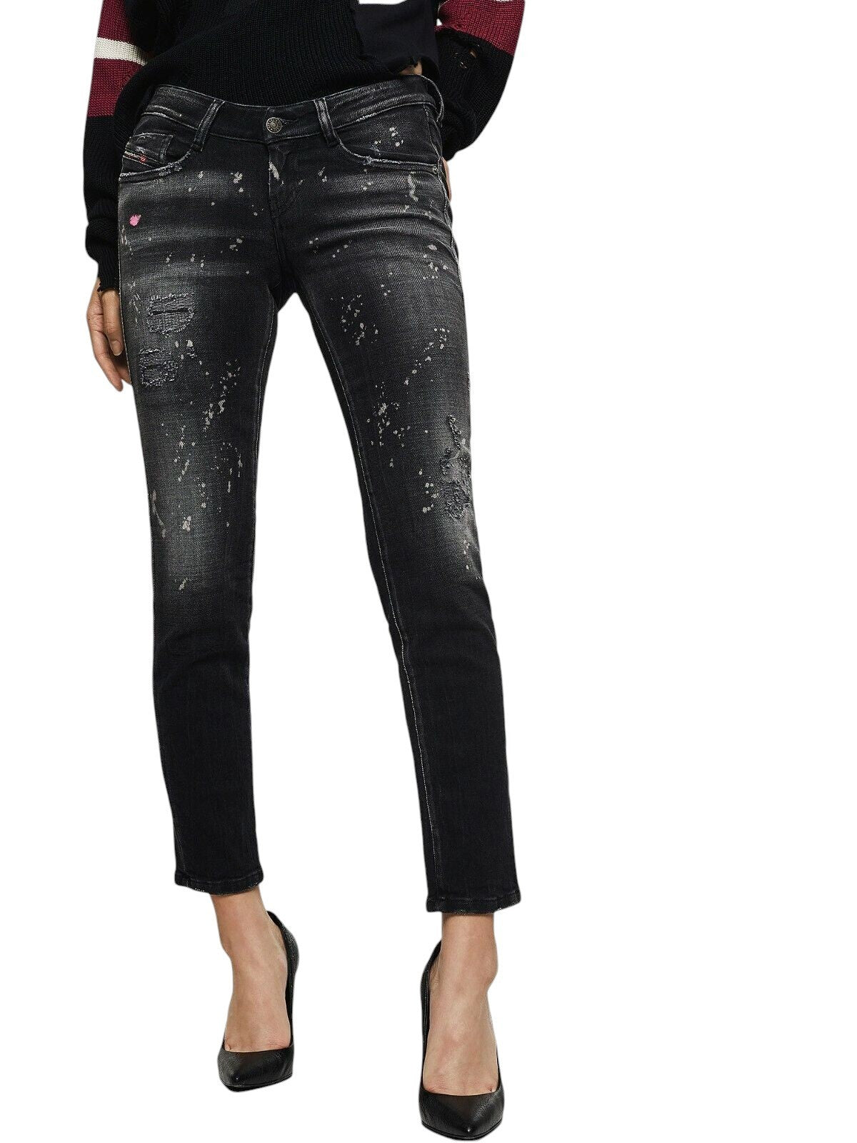 DIESEL D-Ramy 0091Z Women Jeans W24/L30 Skinny Painted Grey Cotton Stretch