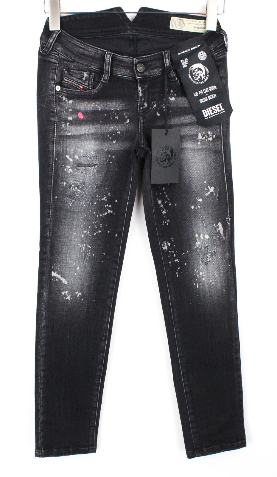 DIESEL D-Ramy 0091Z Women Jeans W24/L30 Skinny Painted Grey Cotton Stretch