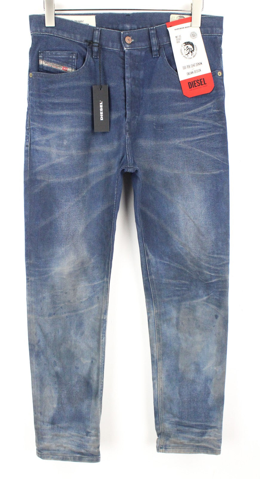 DIESEL D-Eetar 0870I Men Jeans W32/L32 Tapered Fit Blue Cotton Stretch Bleached