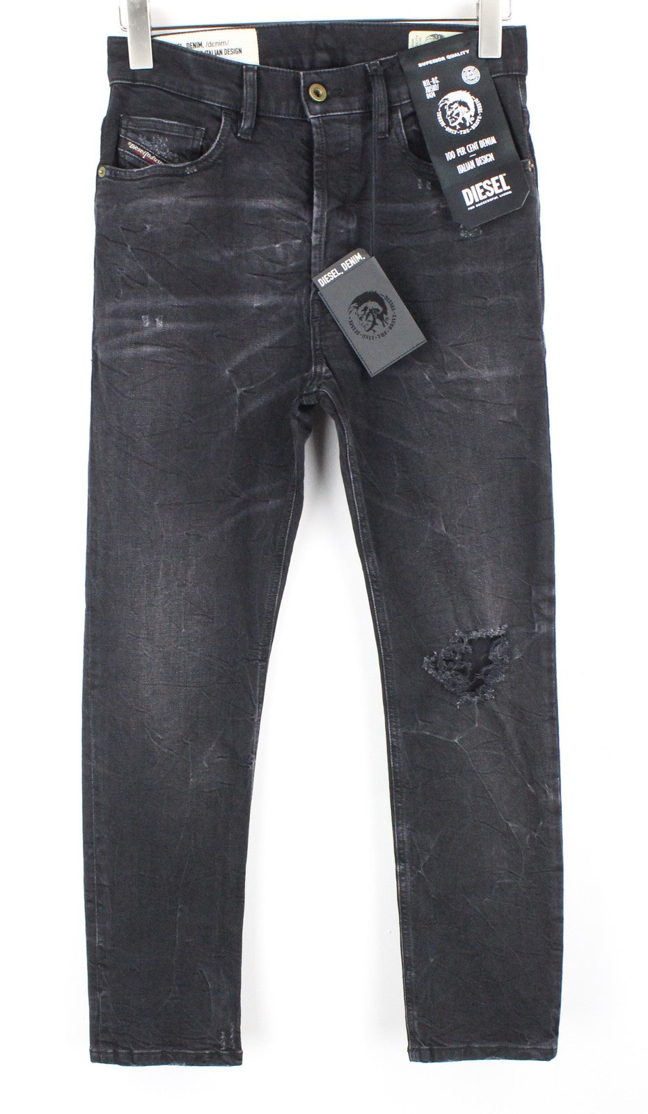DIESEL D-Eetar 069DV Men Jeans W27/L30 Taper Fit Ripped Cotton Stretch Grey