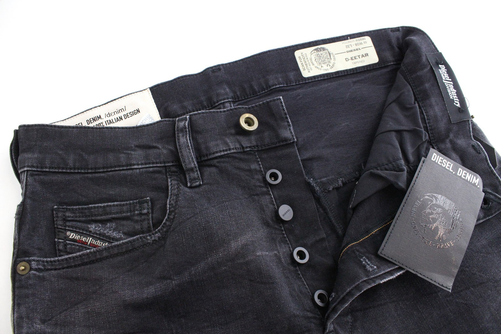 DIESEL D-Eetar 069DV Men Jeans W28/L32 Taper Fit Washed Cotton Stretch Grey