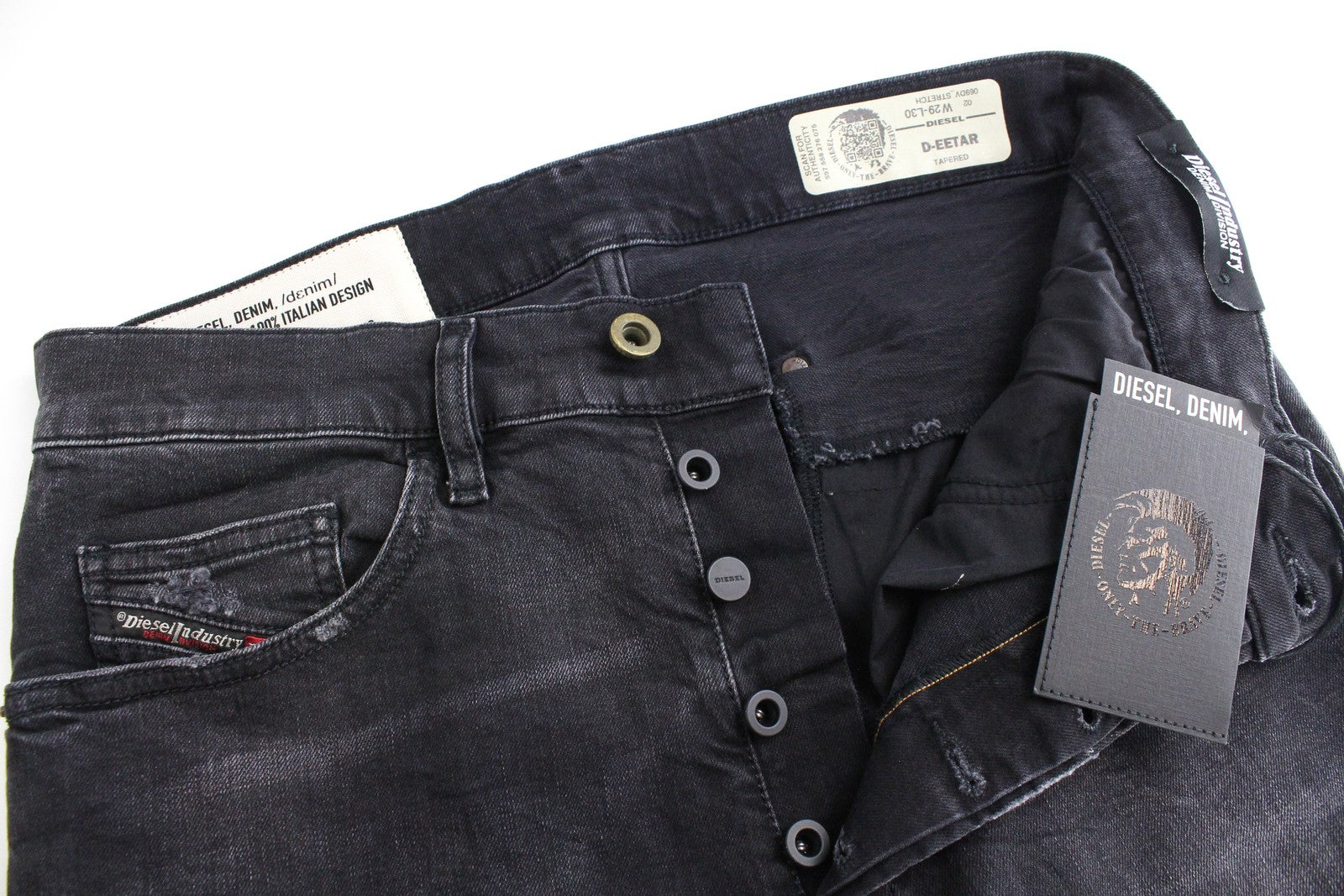 DIESEL D-Eetar 069DV Men Jeans W29/L30 Tapered Wash Ripped Cotton Stretch Grey