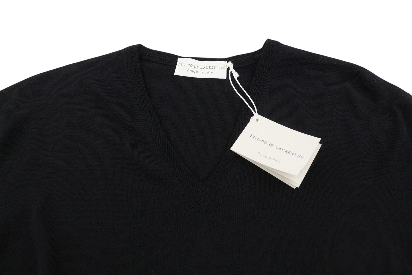 FILIPPO DE LAURENTIIS Men Jumper IT54 XL Black Superfine 120s Merino Wool Knit